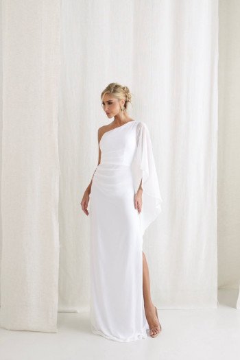 VESTIDO ELÓA CHIFFON NULA MANGA CAPA - OFF WHITE