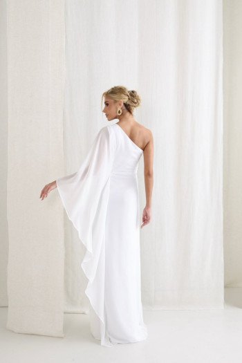 VESTIDO ELÓA CHIFFON NULA MANGA CAPA - OFF WHITE