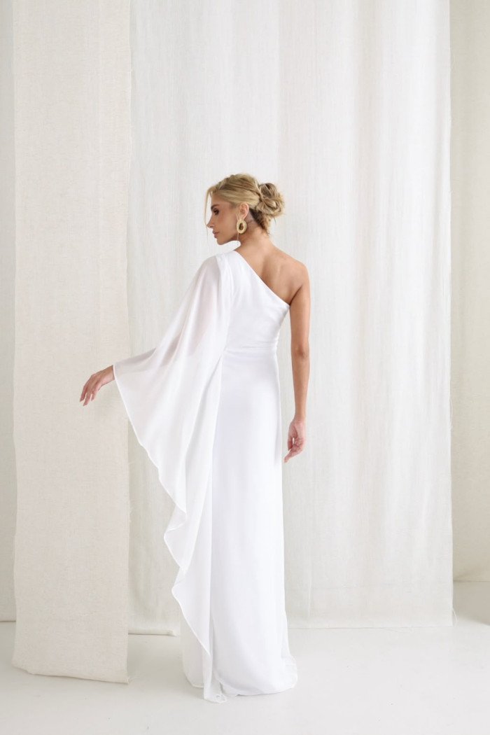 VESTIDO ELÓA CHIFFON NULA MANGA CAPA - OFF WHITE