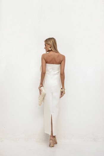 VESTIDO HELOISA ALFAIATARIA LONGUETE MAXI FLOR - OFF WHITE