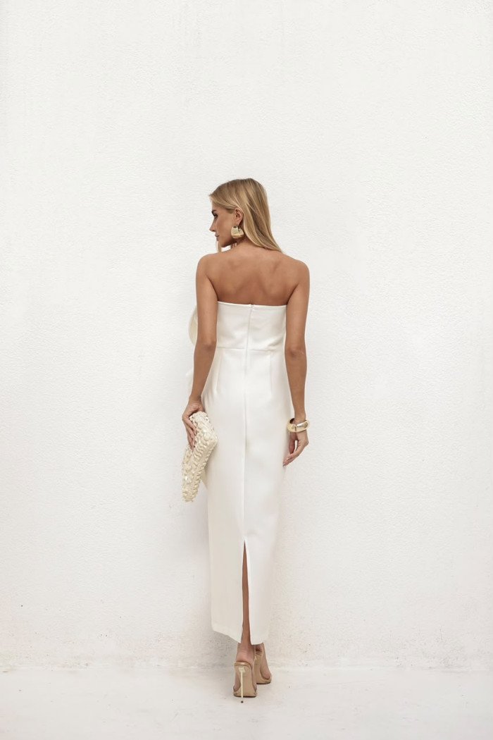 VESTIDO HELOISA ALFAIATARIA LONGUETE MAXI FLOR - OFF WHITE