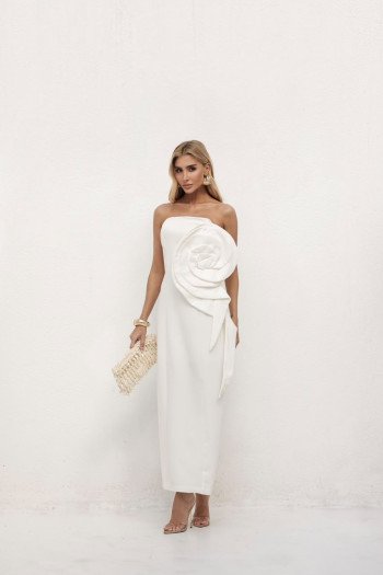 VESTIDO HELOISA ALFAIATARIA LONGUETE MAXI FLOR - OFF WHITE