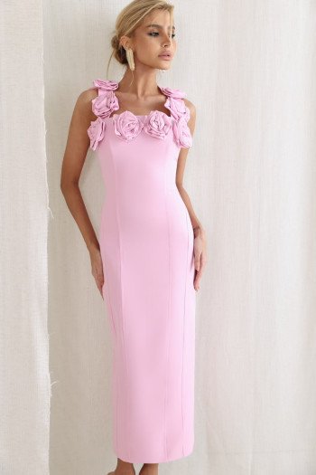 VESTIDO JASMINE LONGUETE TUBINHO FLOWERS ALFAIATARIA - ROSA