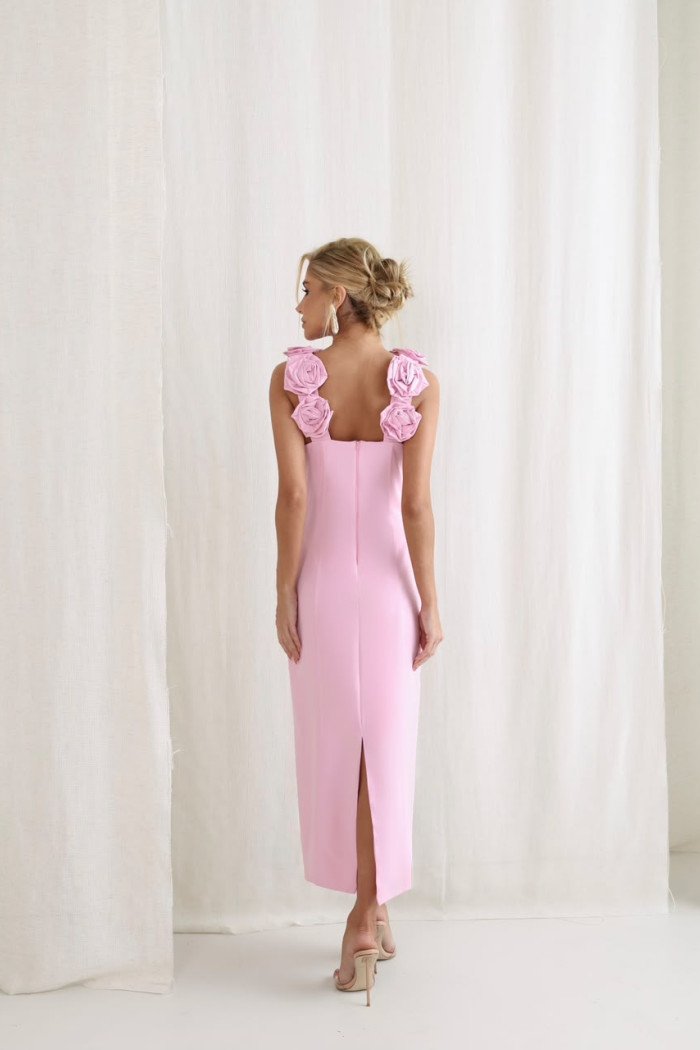 VESTIDO JASMINE LONGUETE TUBINHO FLOWERS ALFAIATARIA - ROSA