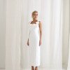 VESTIDO JASMINE LONGUETE TUBINHO FLOWERS ALFAIATARIA - OFF WHITE
