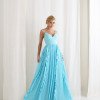 VESTIDO LIZ SAIA PLISSADA BABADO - AZUL TURQUESA