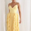 VESTIDO LIZ SAIA PLISSADA BABADO - AMARELO