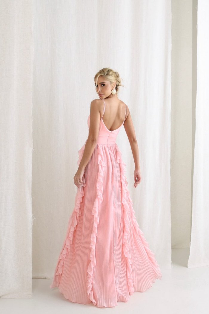 VESTIDO LIZ SAIA PLISSADA BABADO - ROSA