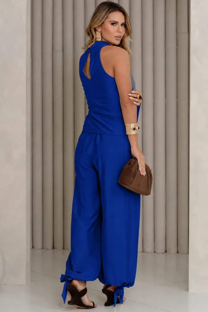 CONJUNTO ARÁBIA CALÇA ALADIM BLUSA CAVA AMERICANA - AZUL