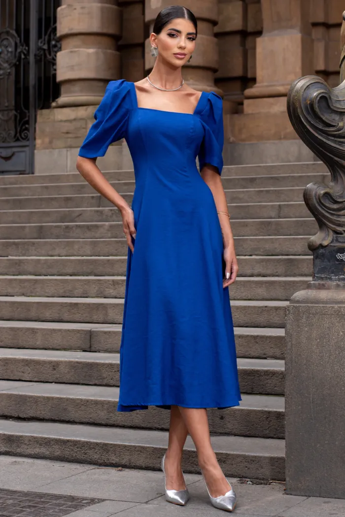 VESTIDO BALI MIDI MANGA BUFANTE - AZUL ROYAL