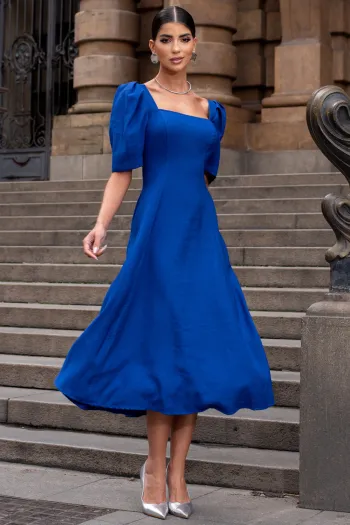 VESTIDO BALI MIDI MANGA BUFANTE - AZUL ROYAL