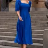 VESTIDO BALI MIDI MANGA BUFANTE - AZUL ROYAL
