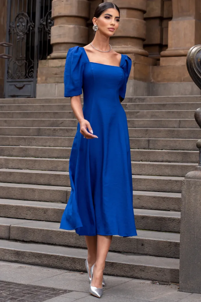 VESTIDO BALI MIDI MANGA BUFANTE - AZUL ROYAL