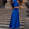 VESTIDO BALI MIDI MANGA BUFANTE - AZUL ROYAL