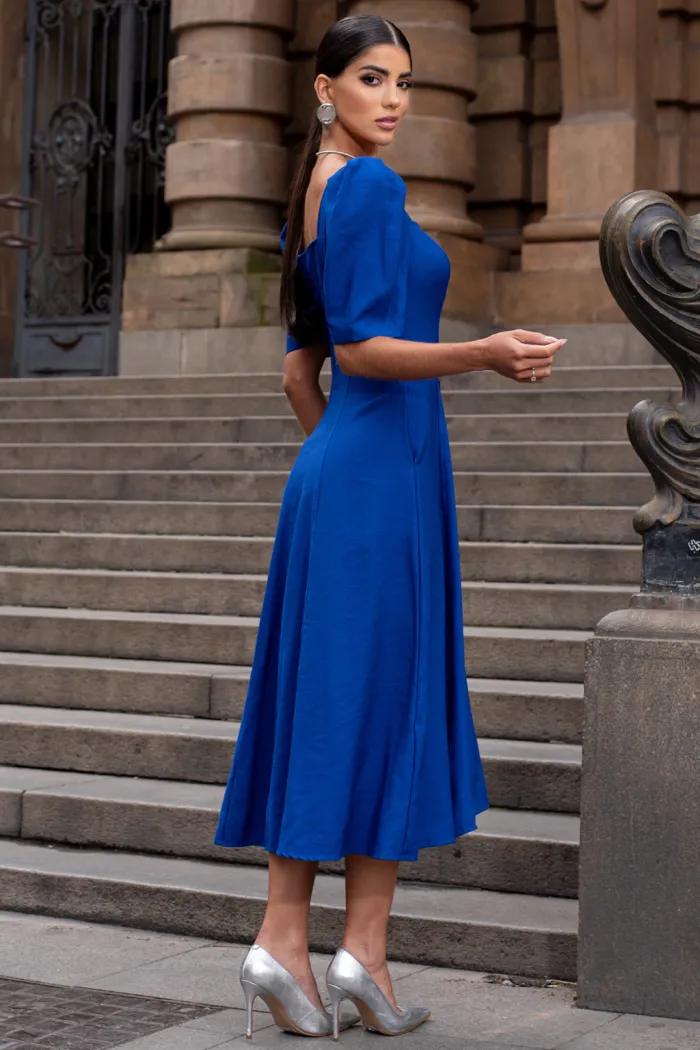 VESTIDO BALI MIDI MANGA BUFANTE - AZUL ROYAL