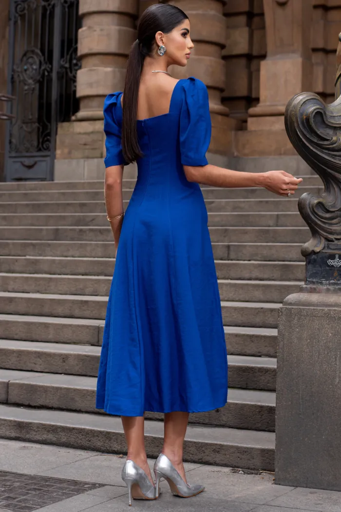 VESTIDO BALI MIDI MANGA BUFANTE - AZUL ROYAL