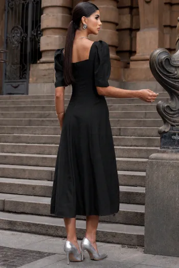 VESTIDO BALI MIDI MANGA BUFANTE - PRETO