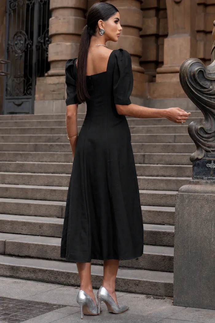 VESTIDO BALI MIDI MANGA BUFANTE - PRETO