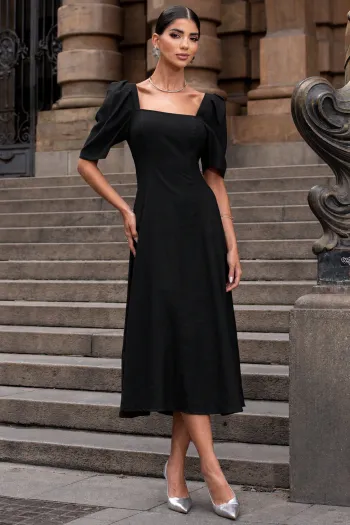 VESTIDO BALI MIDI MANGA BUFANTE - PRETO