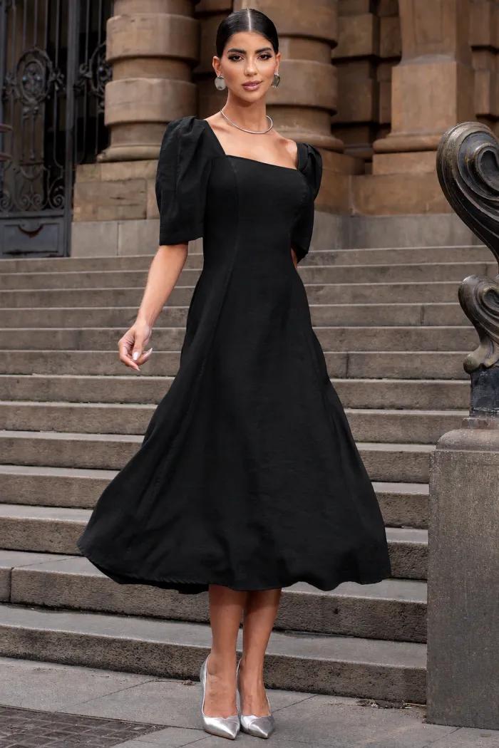 VESTIDO BALI MIDI MANGA BUFANTE - PRETO