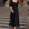 VESTIDO BALI MIDI MANGA BUFANTE - PRETO