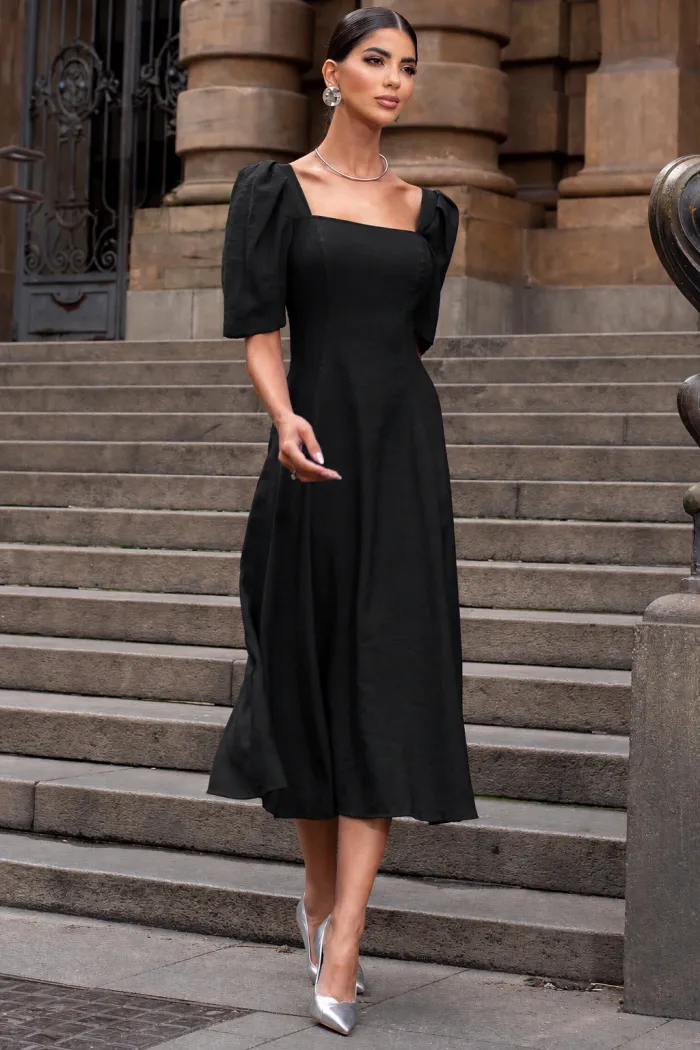VESTIDO BALI MIDI MANGA BUFANTE - PRETO