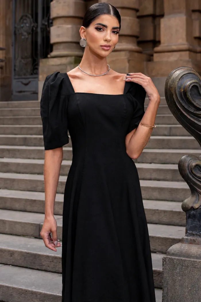 VESTIDO BALI MIDI MANGA BUFANTE - PRETO