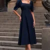 VESTIDO BALI MIDI MANGA BUFANTE - AZUL MARINHO