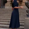 VESTIDO BALI MIDI MANGA BUFANTE - AZUL MARINHO
