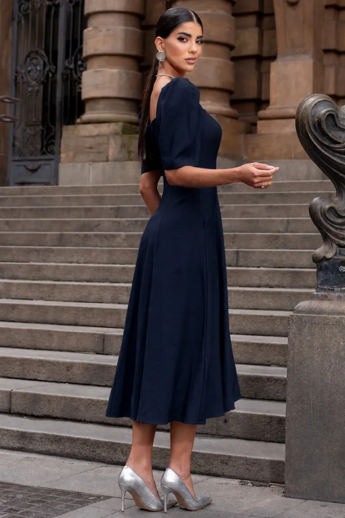 VESTIDO BALI MIDI MANGA BUFANTE - AZUL MARINHO