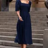 VESTIDO BALI MIDI MANGA BUFANTE - AZUL MARINHO