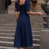 VESTIDO BALI MIDI MANGA BUFANTE - AZUL MARINHO