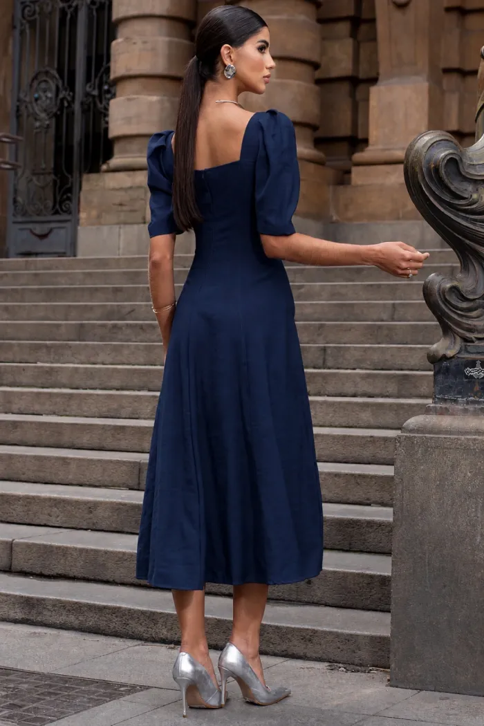 VESTIDO BALI MIDI MANGA BUFANTE - AZUL MARINHO