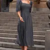 VESTIDO BALI MIDI MANGA BUFANTE - CINZA