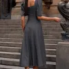 VESTIDO BALI MIDI MANGA BUFANTE - CINZA