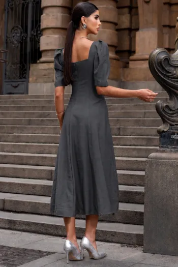 VESTIDO BALI MIDI MANGA BUFANTE - CINZA