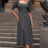 VESTIDO BALI MIDI MANGA BUFANTE - CINZA