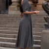 VESTIDO BALI MIDI MANGA BUFANTE - CINZA