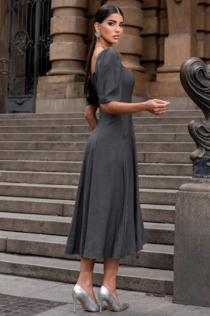 VESTIDO BALI MIDI MANGA BUFANTE - CINZA