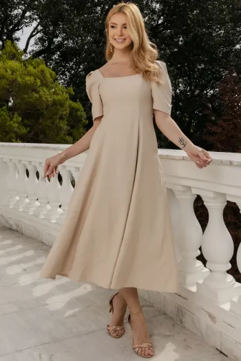 VESTIDO BALI MIDI MANGA BUFANTE - BEGE