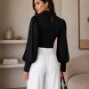BLUSA CROPPED SIENA CHIFFON MANGA LONGA - PRETO