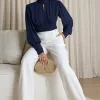 BLUSA CROPPED SIENA CHIFFON MANGA LONGA - AZUL MARINHO