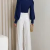 BLUSA CROPPED SIENA CHIFFON MANGA LONGA - AZUL MARINHO