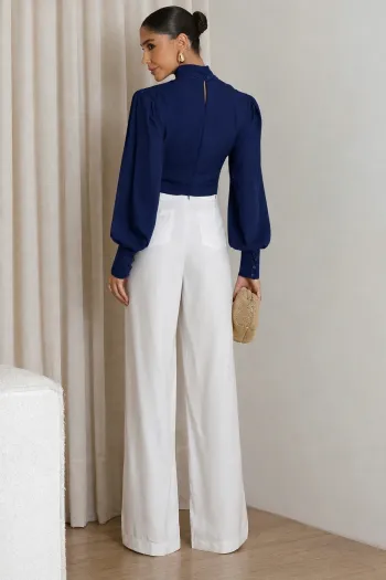 BLUSA CROPPED SIENA CHIFFON MANGA LONGA - AZUL MARINHO