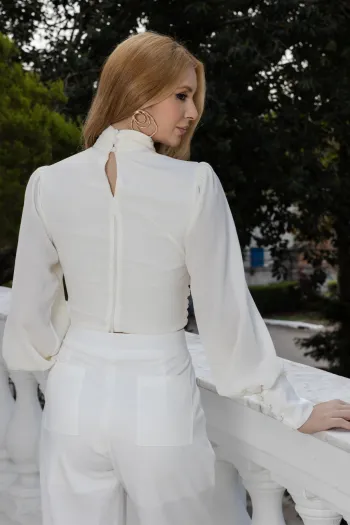 BLUSA CROPPED SIENA CHIFFON MANGA LONGA - OFF WHITE