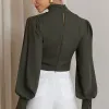 BLUSA CROPPED SIENA CHIFFON MANGA LONGA - VERDE