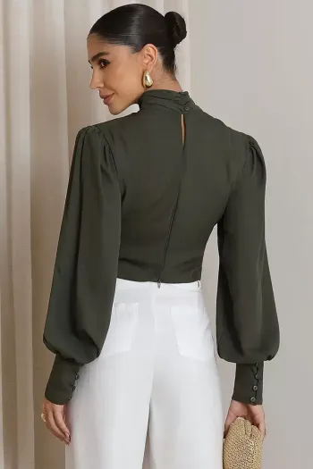 BLUSA CROPPED SIENA CHIFFON MANGA LONGA - VERDE
