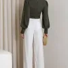 BLUSA CROPPED SIENA CHIFFON MANGA LONGA - VERDE