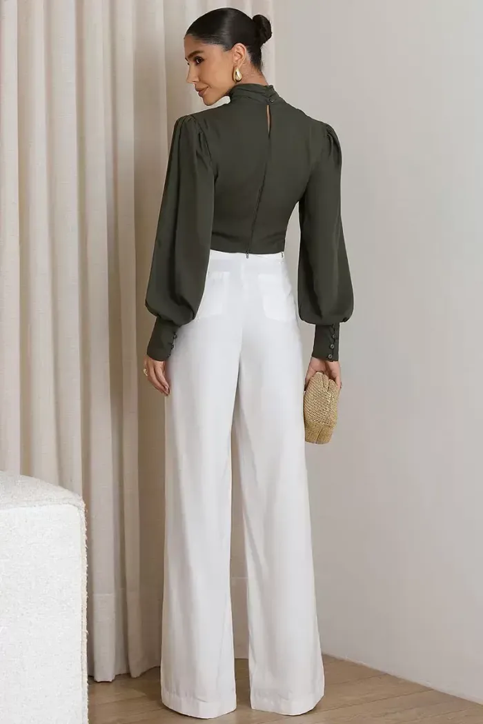 BLUSA CROPPED SIENA CHIFFON MANGA LONGA - VERDE