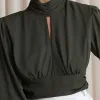 BLUSA CROPPED SIENA CHIFFON MANGA LONGA - VERDE